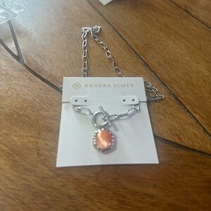 Kendra Scott Silver Necklace with Coral Pendant